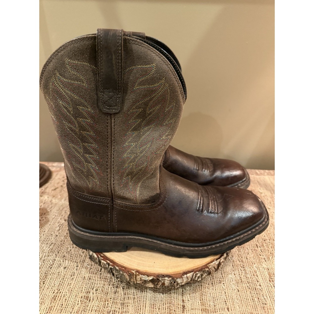 Ariat Mens Sz 8.5M Work Boots Men Groundwork Pull On Square Toe Brown